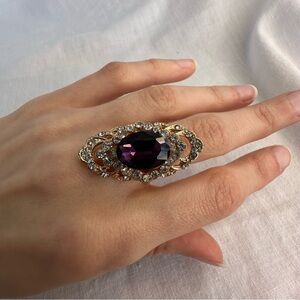 Elegant Gold Tone and Purple Gemstone Ring - Size 6
